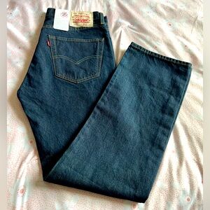 NWT LEVI’S 501 Premium Denim Circular Big E White Patch Dark Blue Jeans 32x30